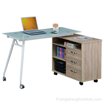 Bureau d&#39;ordinateur en verre en forme de L sur mesure